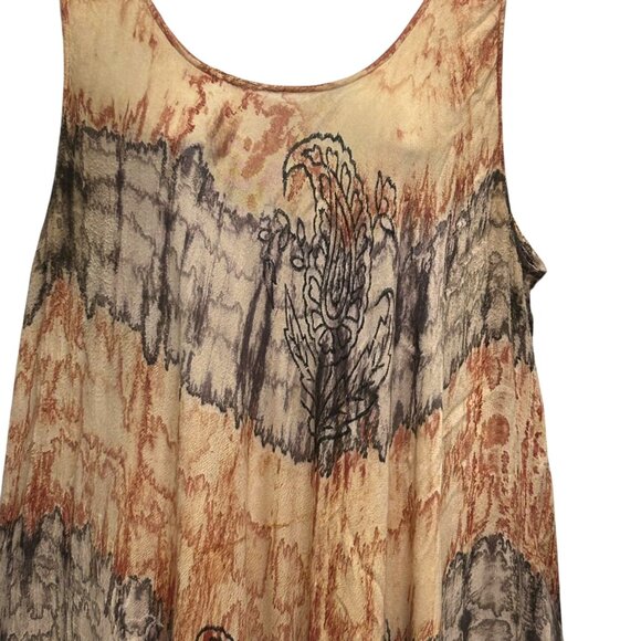 Papa Orange Brown Batik Style Pattern Tie Dye Flowy Resort Wear Dress Size OS - Picture 2 of 6